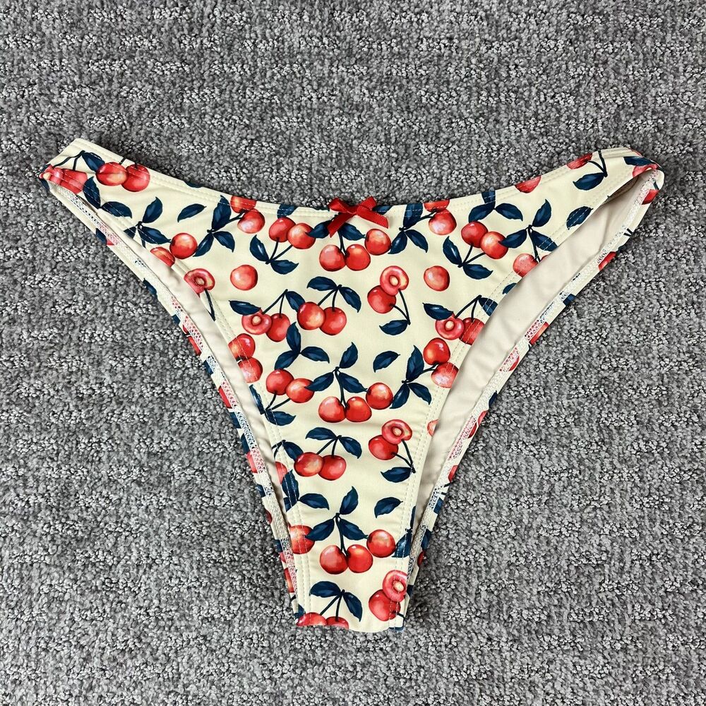 SEAMOLY Bikini Bottom Womens Large Cherry High Cut Cheeky Swim Briefs Beach